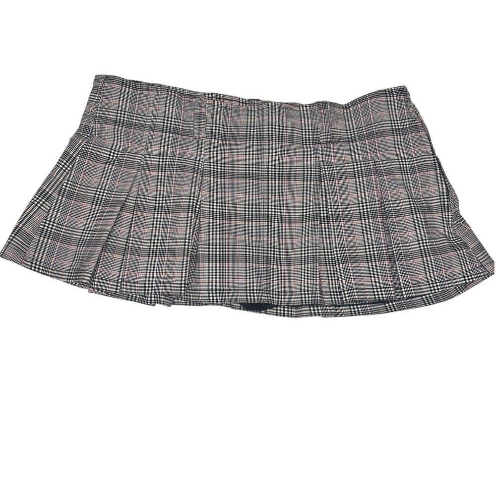 Almost Famous Y2K Micro Mini Plaid Skirt Womens Large Gray Low‎ Rise Preppy Goth